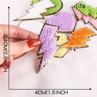 1Pc Sequin Chenille Embroidery Patches Rainbow/Lightning/Heart Patches Appliques Iron On Patches For Children Woman Clothes 
