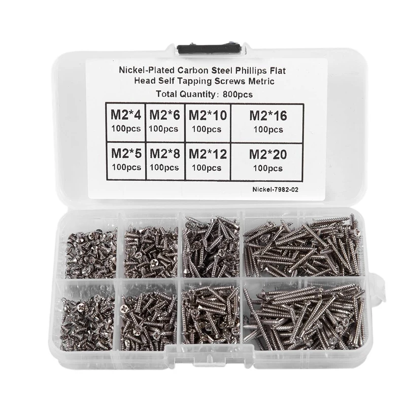 

800Pcs Stainless Steel Self Tapping Screw Assortment Kit Lock Nut Wood Thread Nail Screw Sets M2