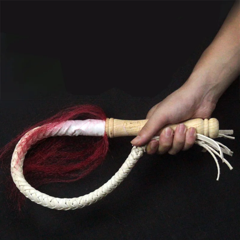 Pure Cowhide Self-defense Whip Wood To Bring Martial Arts Whip Martial Arts Performance Props with Red Ribbon