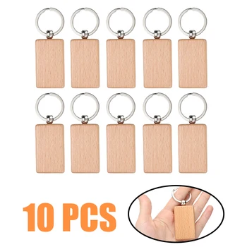 

10pcs/set Plain Wooden Keyring Keychain Charm Wood Key Ring keyfob Pendant Gift for DIY Card Making Embellishments Scrap Booking
