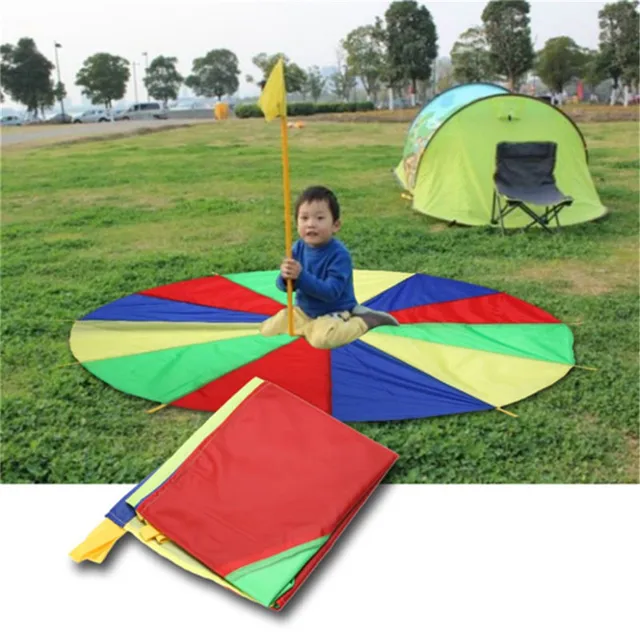 Hot Diameter 2M Child Kid Sports Development Outdoor Rainbow Umbrella Parachute Toy Jump-sack Ballute Play Parachute 8 Bracelet 3