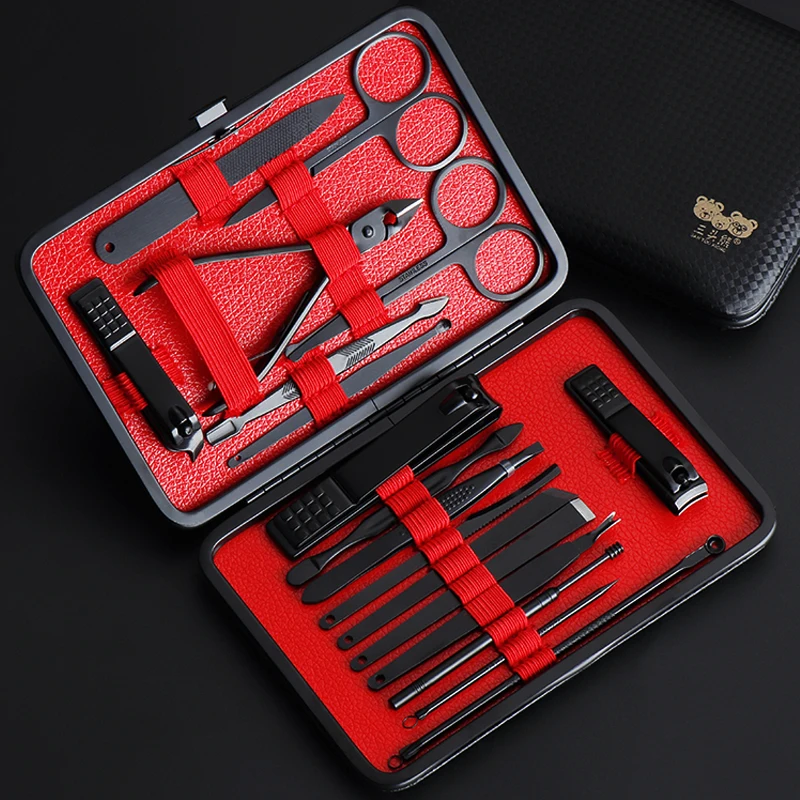 Маникюрный набор 18 шт. Нержавеющая сталь Нейл-арт маникюра кусачки для педикюра крюк Golden Eagle Пинцет Ножи ножницы Красота инструменты