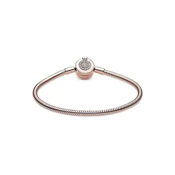 

Original 925 Sterling Silver Snake Chain Charm Bracelet Shining Rose Golden Crown O Fit Pand Charms Clips Beads Femmel Jewelry