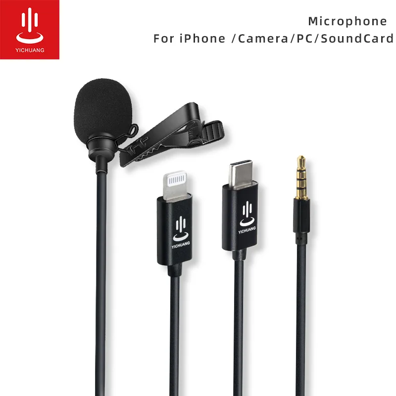 Микрофон YICHUANG Clip on Lavalier Mini Audio Lightning воротник конденсаторный отворот микрофон для записи Canon / iPhone DSLR камеры|Микрофоны| | АлиЭкспресс