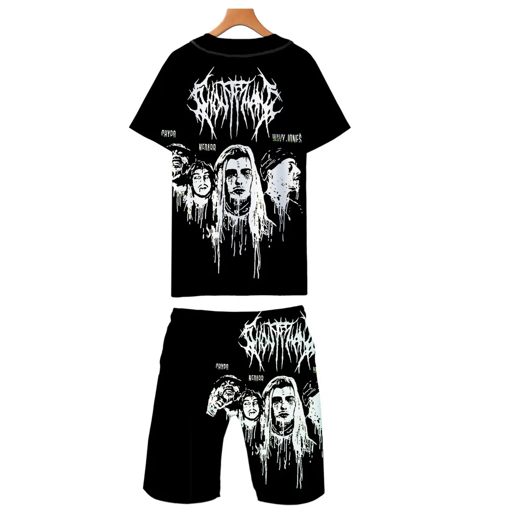 Мужские спортивные костюмы Ghostemane Готический Модный комплект из рубашки+ шорт летний Повседневный 3D рубашка Homme с коротким рукавом Гавайский костюм наборы