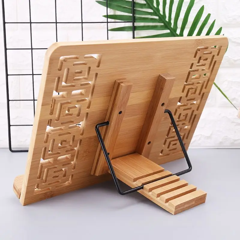 

Bamboo Hollow Adjustable Reading Book Holder Tray Page Paper Clips Foldable Tablet Cookbook Portable Sturdy Bookstand DXAC