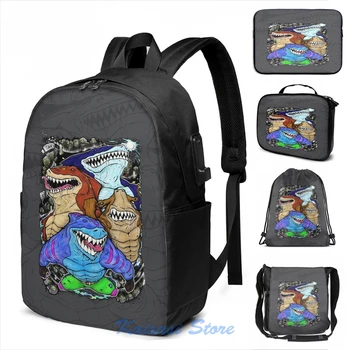 

Funny Graphic print Concrete Street Sharks USB Charge Backpack men School bags Women bag Travel laptop bag
