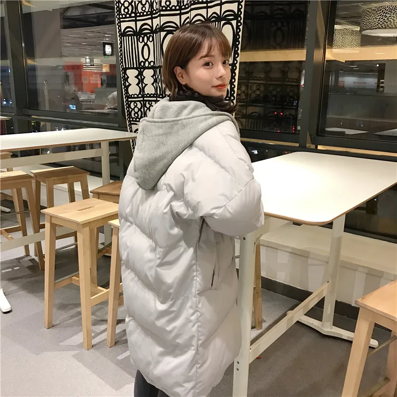 2511# зимнее женское платье в Корейском стиле, однобортное худи с капюшоном средней длины, одежда с хлопковой подкладкой, хлопковое пальто для улицы