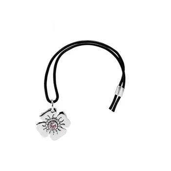 

KAKANY 100% S925 Sterling Silver Daisy Buckle Corkscrew Pink CZ and Black Leather 890000PCZ Glamour Jewelry Women's Jewellery