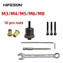 Tête de pistolet à écrou à Rivet manuel avec 10 pièces, Installation d'écrou à Rivet Simple manuel, accessoire pour écrous M3 M4 M5 M6 M8 