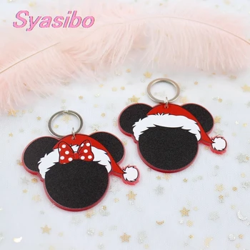 

76mm Acrylic Christmas Mouse Keychain 3inches Female Mouse Printed Keychain Party Gift Laser Cutout-KC014