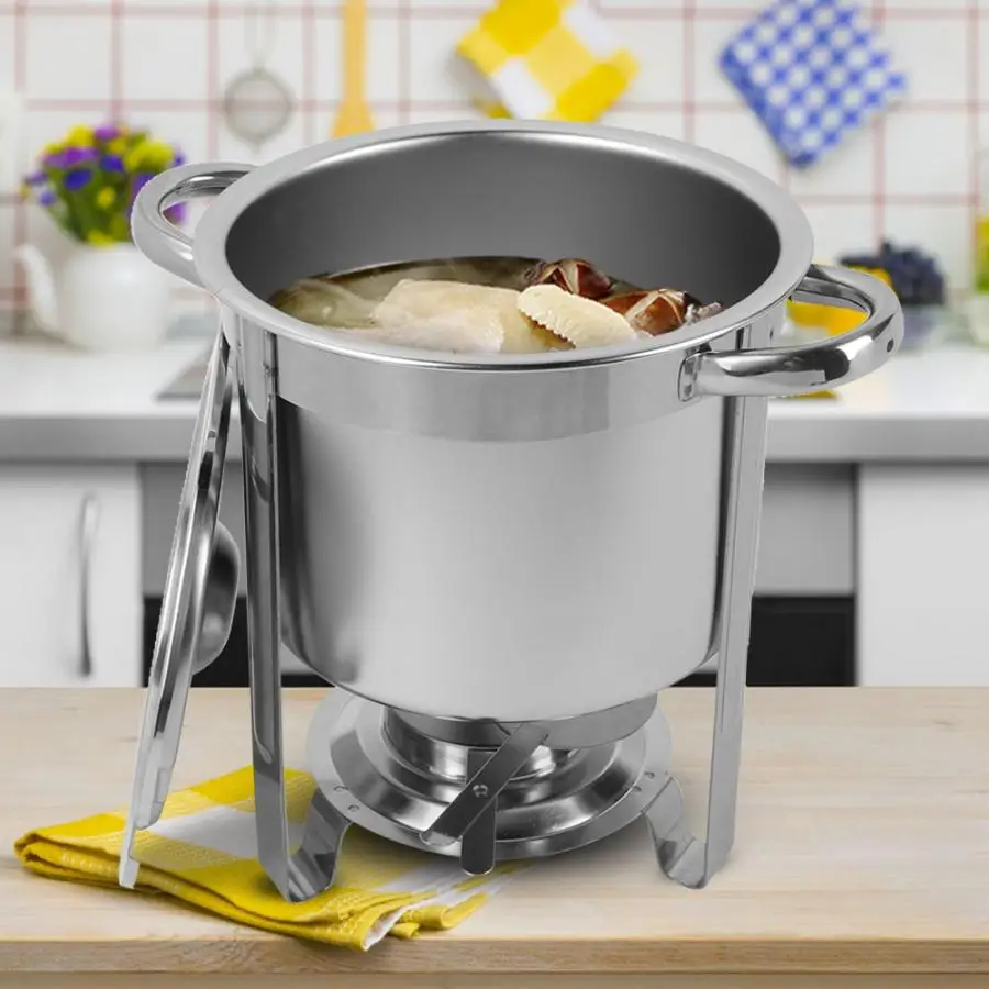 7L Large Capacity Stainless Steel Round Soup Chafer Pot Boiler Heater for Buffet Catering Multi