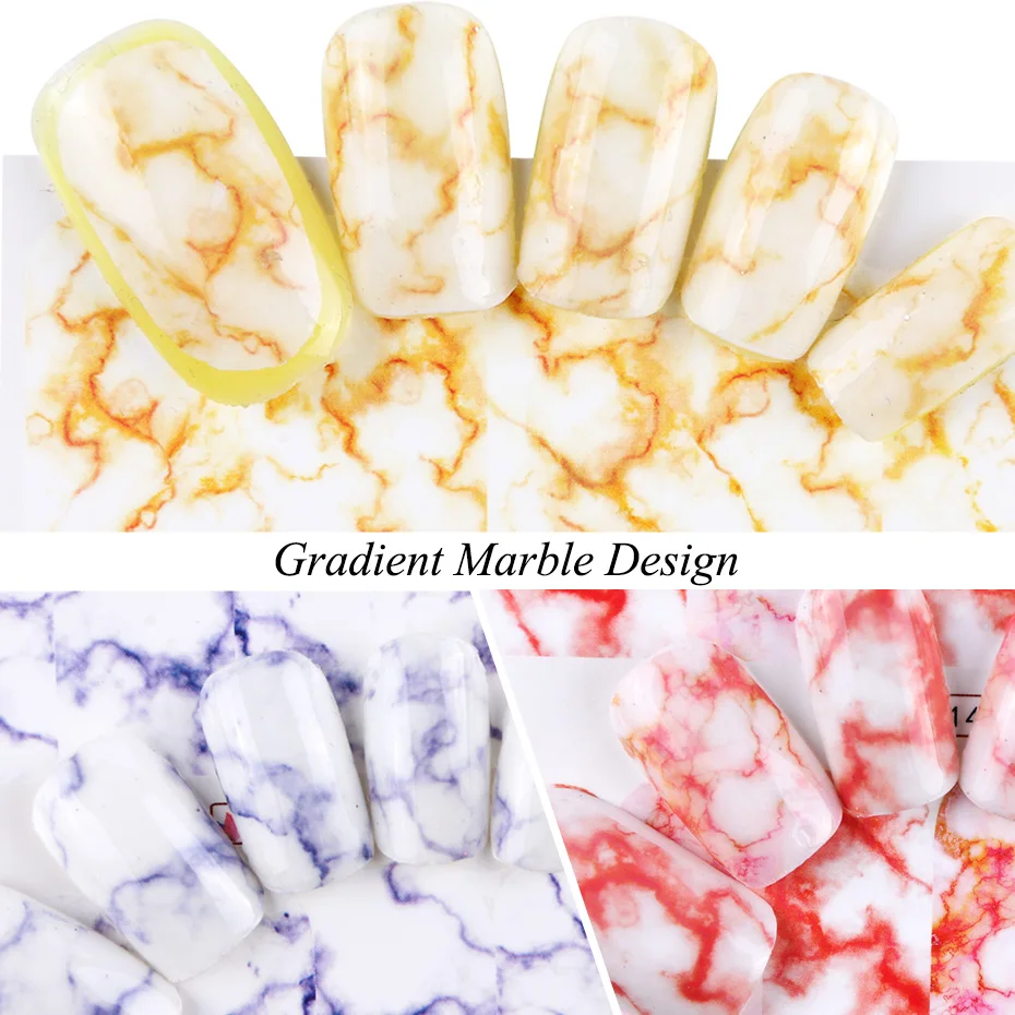 White Black Gradient Marble Nail Art Sticker Water Transfer Decal Watermark Slider Manicure Full Wrap Tool Decor (3)