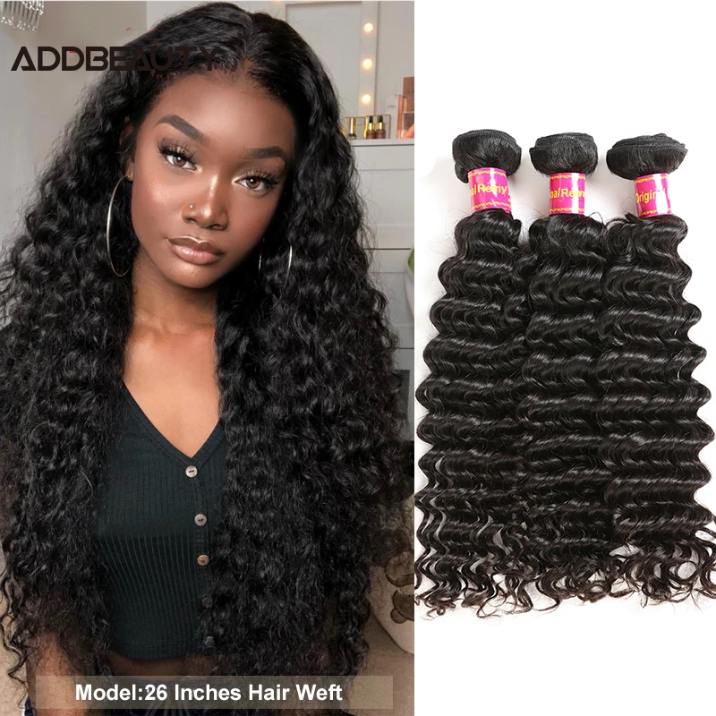 

Addbeauty Deep Wave Raw Virgin Hair Weave Brazilian Human Virgin Hair Bundles Bleachable Double Drawn Natural Color Human Hair