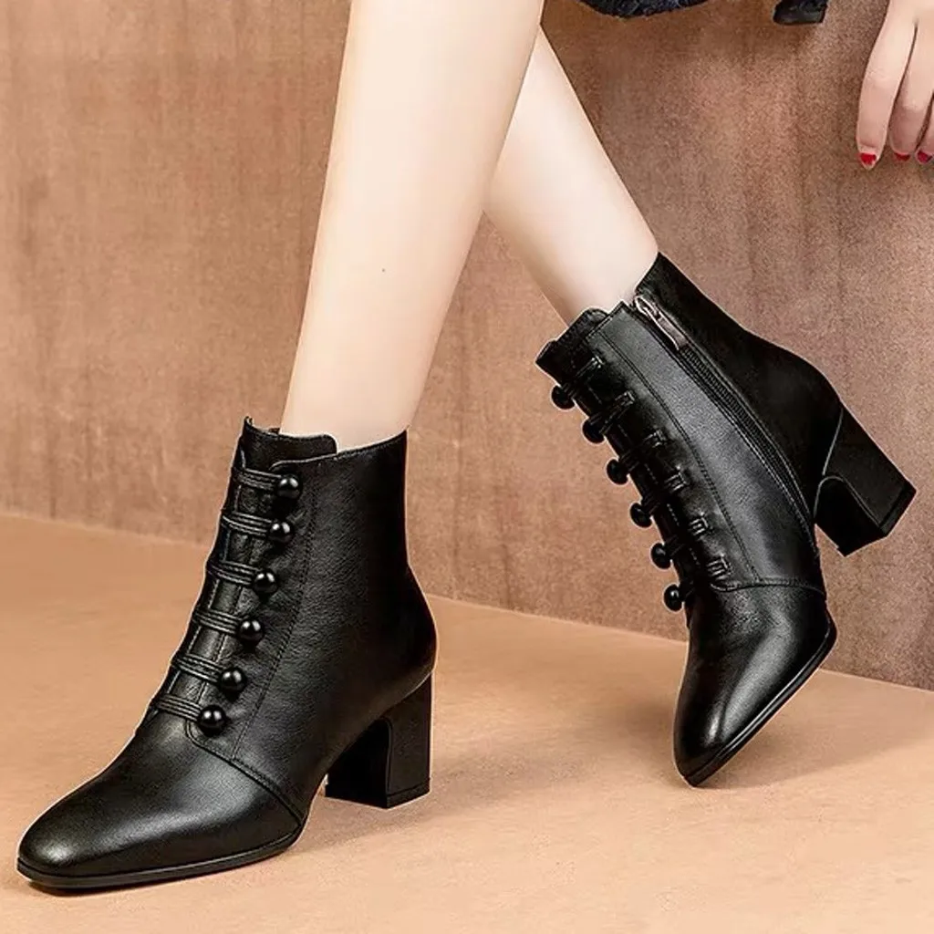 

SAGACE Thick Ankle Boots For Women Pointed Zipper Female Boots Warm High-heeled Classic Style Women Shoes