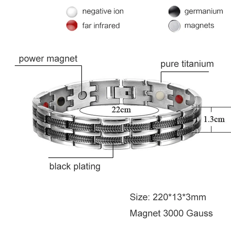 Oktrendy titanium sports bracelet health care jewelry for men hematite bracelets 4 in 1 energy bangle black plating jewellery