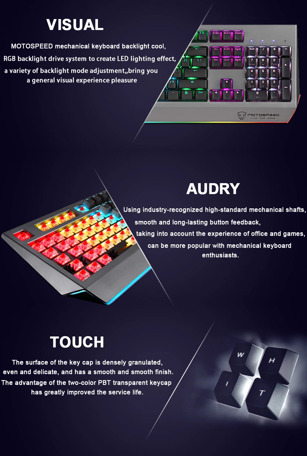 MOTOSPEED CK99 RGB механическая клавиатура Вишневый красный переключатель анти-призрак 12 освещение 104 клавиш креативный новейший дизайн линкор