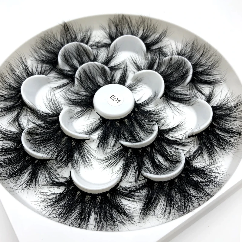 

Wholesale 7pairs flower tray 25mm mink fur lashes 3D real mink eyelash extra long length
