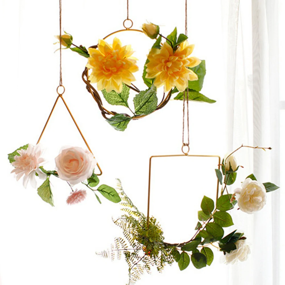 

Ins Geometric Iron Frame Wall Hangings DIY Artificial Garland Wind Chimes Accessories Ornament Wedding Nordic Style Home Decor