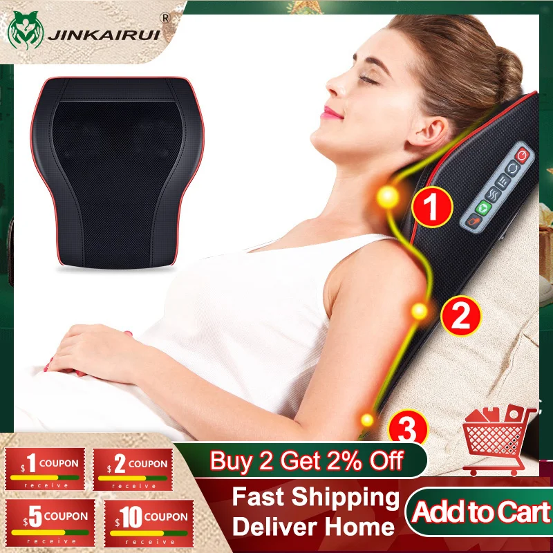 Jinkairui Electric Heat Neck Shoulder Back Waist Leg Foot Body Cervical Massager with 16 Roller Massage Cushion Car Home