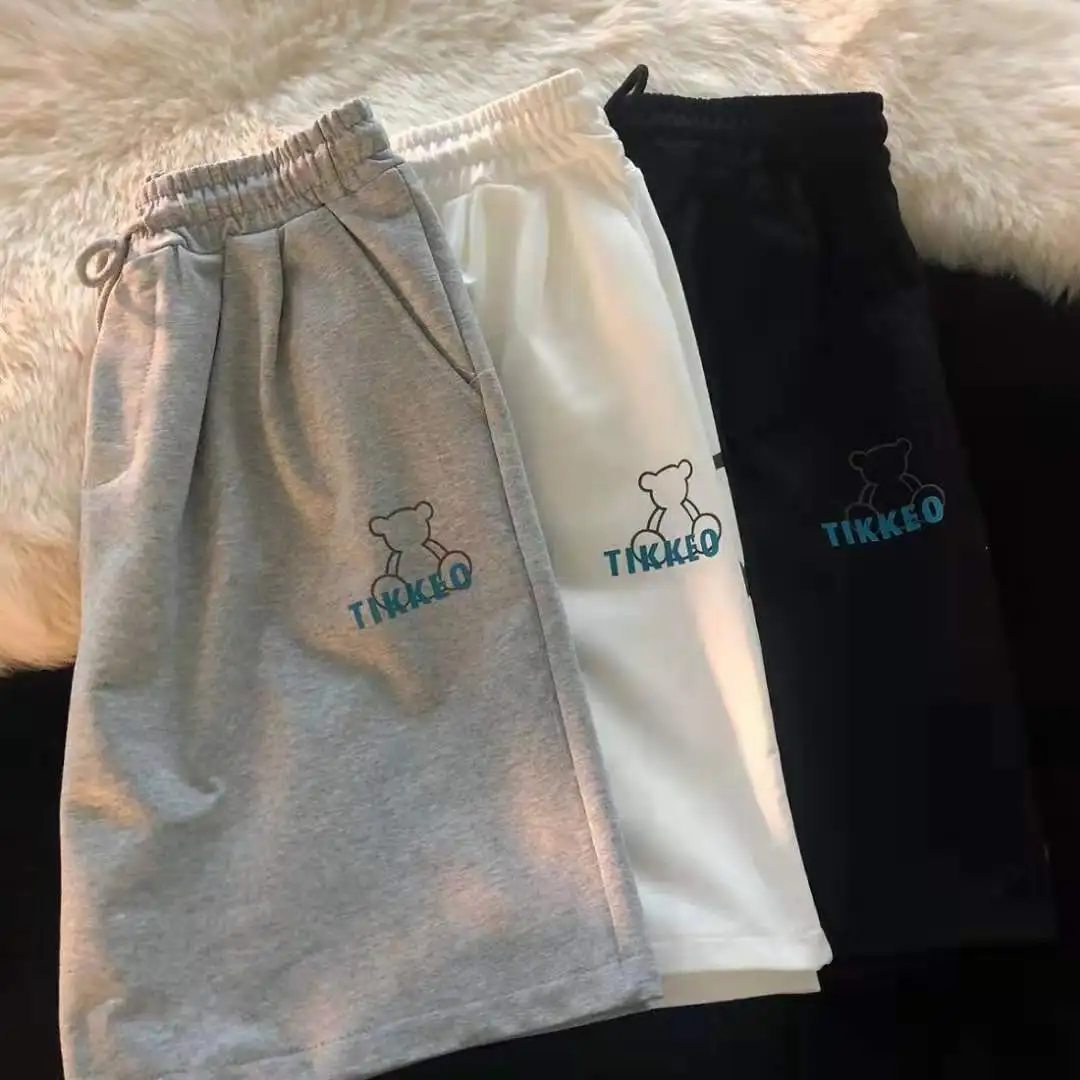 athletic shorts Shorts Bear Print Cotton Joggers For Women Summer Shorts High Waist Wide Leg Sweatpants Harajuku Sport Running Loose Shorts white shorts