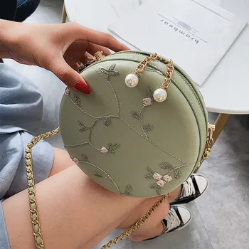 

Summer new Women Crossbody Bag small Lace flower messenger bags for female Cute wallet Round Lady Chain Sling bag white