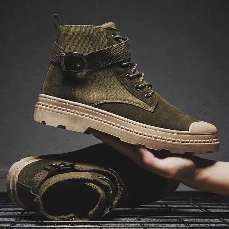 

Men's Outdoor Walking Shoes Men Canvas Desert Martin boots Men high top Sneakers Black Footwear ankle boots A55-79