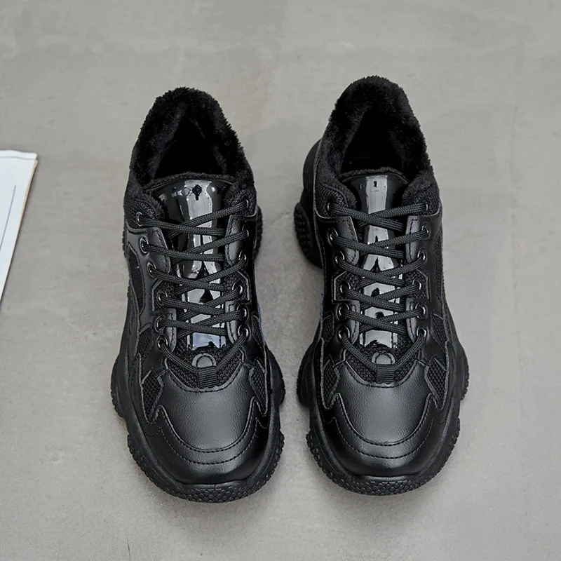 ERNESTNM/теплая плюшевая женская обувь; zapatillas mujer; кеды на высокой платформе; Новинка года; женская обувь; цвет черный, белый; дышащие кроссовки