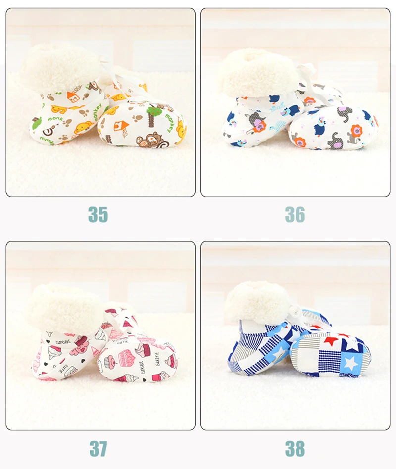 Baby First Walkers Lace Lamb Velvet Baby Cotton Shoes Protection Plush and Thicker 0-1 Year Infant Cotton Shoes Winter New