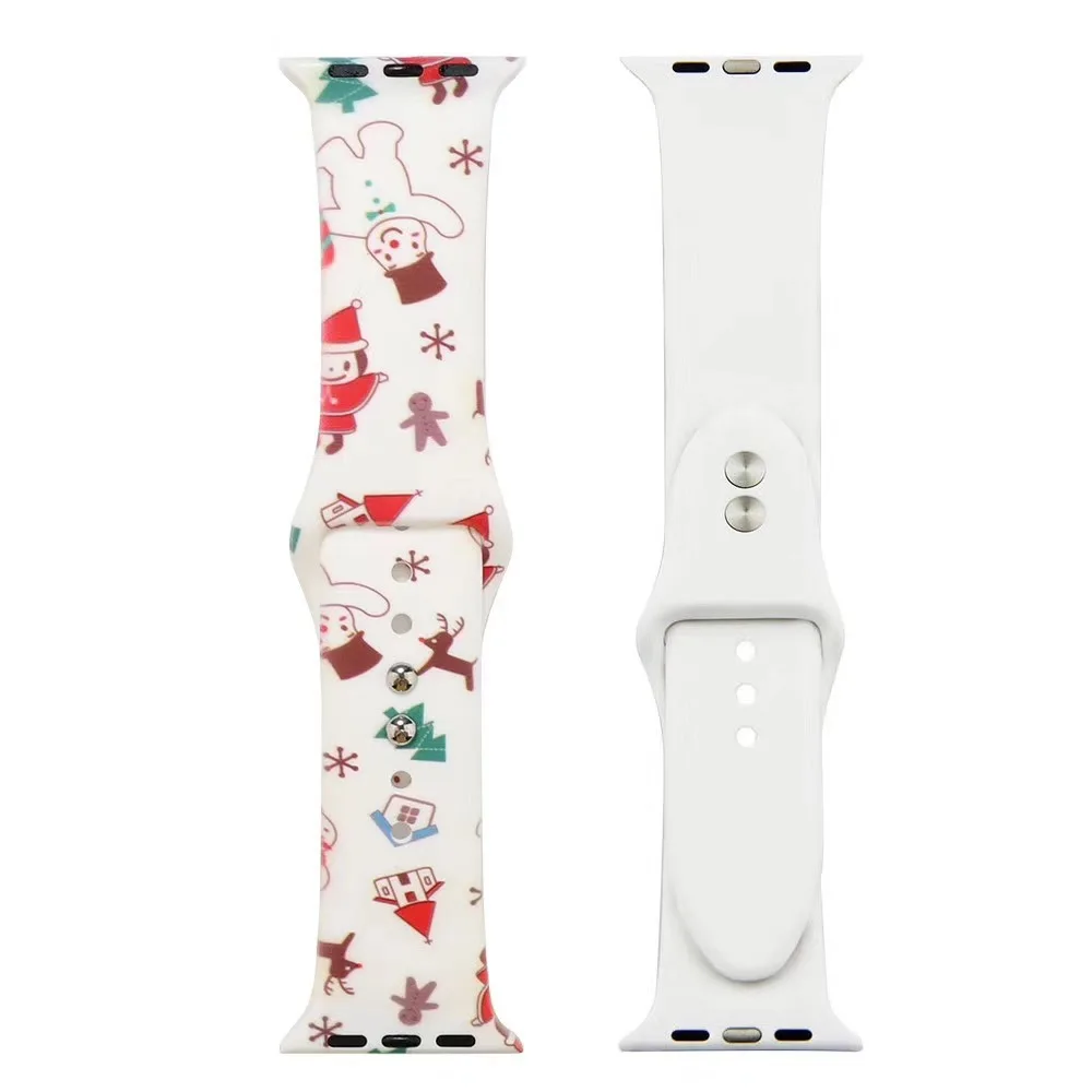 snowman 1 Подарочный ремешок для часов для Apple Watch series 5, 3, 2, 1, новогодний силиконовый ремешок с принтом для iWatch 4, рождественские наручные часы 40, 44, 38, 42 мм - Цвет ремешка: snowman 1