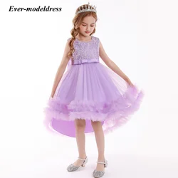 2021 New Lace High Low Flower Girls Dresses Cascading Ruffles Birthday Party Princess Gown Children Vestidos Girls Pageant Dress