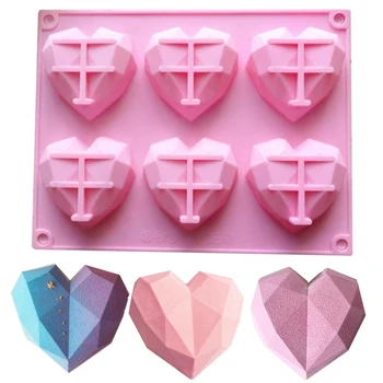 

6-Cavity Diamond Love Heart-Shaped Silicone Molds for Sponge Cakes Mousse Chocolate Dessert Mould Bakeware Pastry Mold Tool
