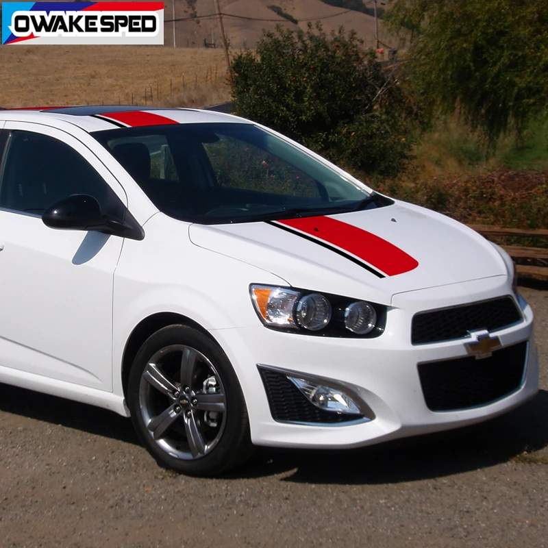 1 set Car Hood Roof Tail Sticker Racing Sport Stripes For-Chevrolet Sonic Whole Body Auto Vinyl Decals Exterior Accessories (3)