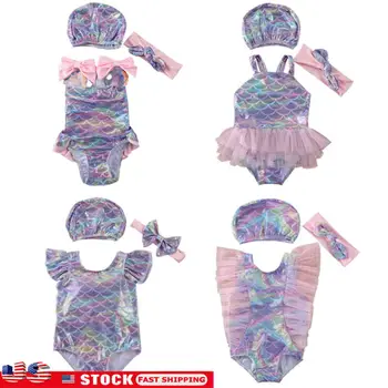 

Baby Girls Toddler Kids Mermaid Swimwear Swimsuit Summer Sleeveless Bow-knot Bikini Set Children Fashion Bathing Suit Tankini