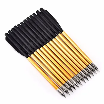 

12pcs Golden Aluminum Archery Arrow 6.2 inch Broadheads Flecha For 50 lb/80 lb Crossbow Pistol Accurate Arrows Hunting Shooting