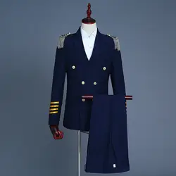 Капитан флота сотрудник в морском стиле бушлат костюм Мужской Блейзер костюм в стиле милитари с бахромой; хлопчатобумажные куртки