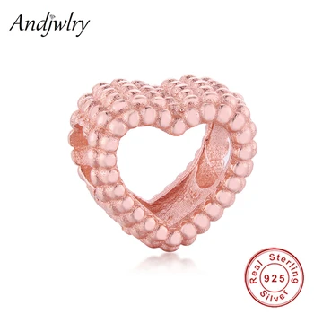 

Authentic 925 Sterling Silver Rose Gold Beaded Heart Charms Fit Original Pandora Charms Bracelet 925 Silver Beads Women Berloque