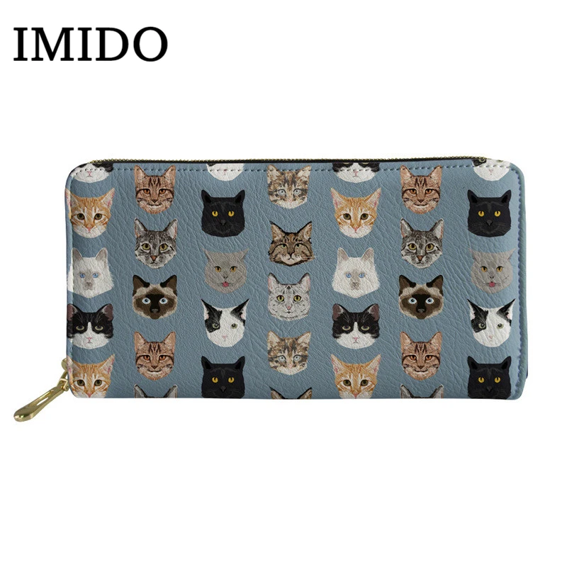 

IMIDO Cute Glasses Cat Printed Women Design Purse High Quality PU Leather Small Women's Wallet Girl Coin Bag Carteras Mujer 2019