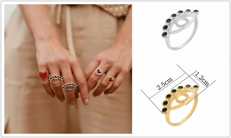 Готические кольца в стиле панк с эмалью от сглаза для женщин, Anillos, красные губы, сердце, золото, Bague Femme, регулируемое кольцо, Anel, кольцо на палец, ювелирные изделия