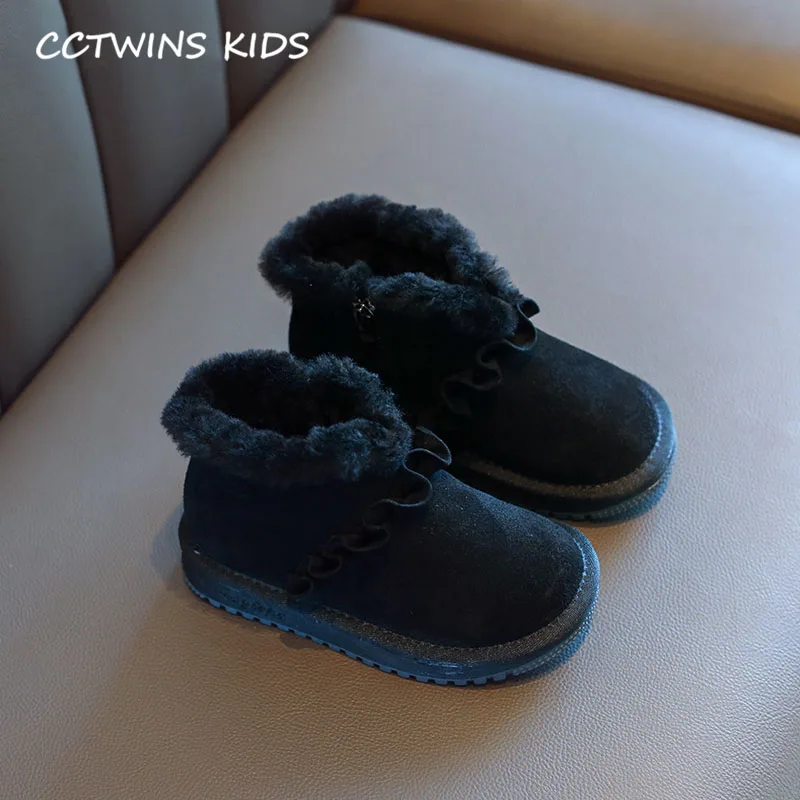 Черный CCTWINS/детская обувь; коллекция года; зимняя детская модная замшевая обувь для маленьких девочек; брендовые зимние ботинки для малышей; черные короткие ботинки; SNB088 - Цвет: Черный