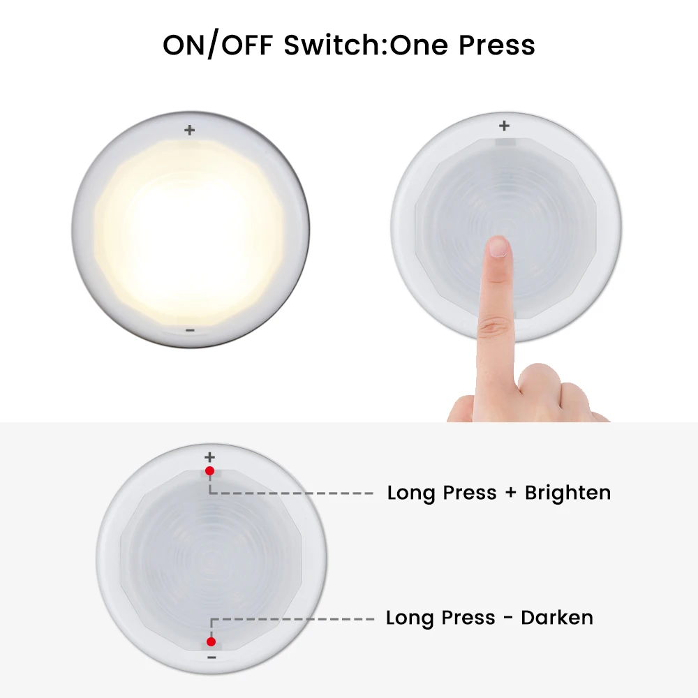 6Pcs Touch Dimmable LED Under Cabinet Light Remote Control Battery Operated Closets Night Lights for Wardrobe Bathroom Lighting