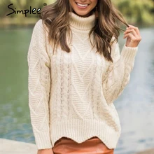 Simplee Элегантный женский зимний водолазка сплошной вязаный пуловер Асимметричный эластичный мягкий теплый свитер
