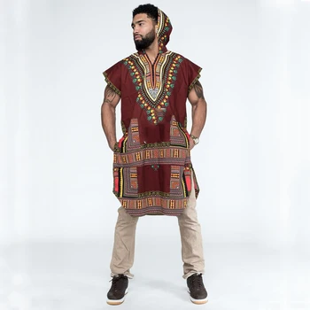 

African Print TShirt Men Dashiki Robe Traditional Clothing Hooded Danshiki Blouse Ankara Tops Bazin Riche for Man Indian Clothes