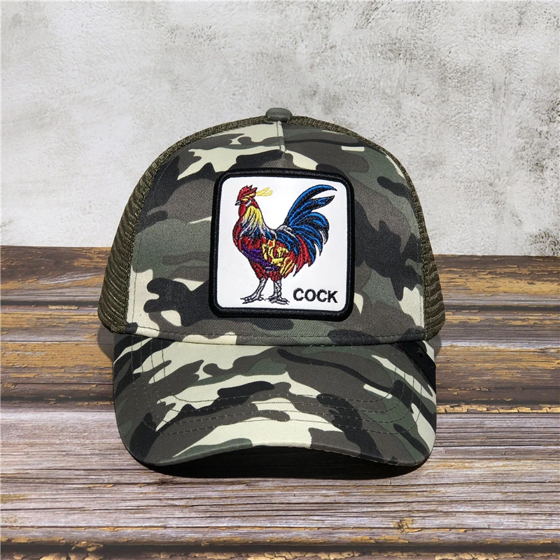 camouflage cock Высокое качество Одинокий волк петухи Животное Бейсболка s Сетка Дальнобойщик Кепка петухи шляпа c вышивкой, для отца Мужская и Женская Бейсболка s - Цвет: camouflage cock