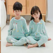 Пижама для детей, зимняя детская пижама с рисунками животных детская одежда для сна комплекты пижам для маленьких мальчиков и девочек фланелевая одежда для сна с длинными рукавами