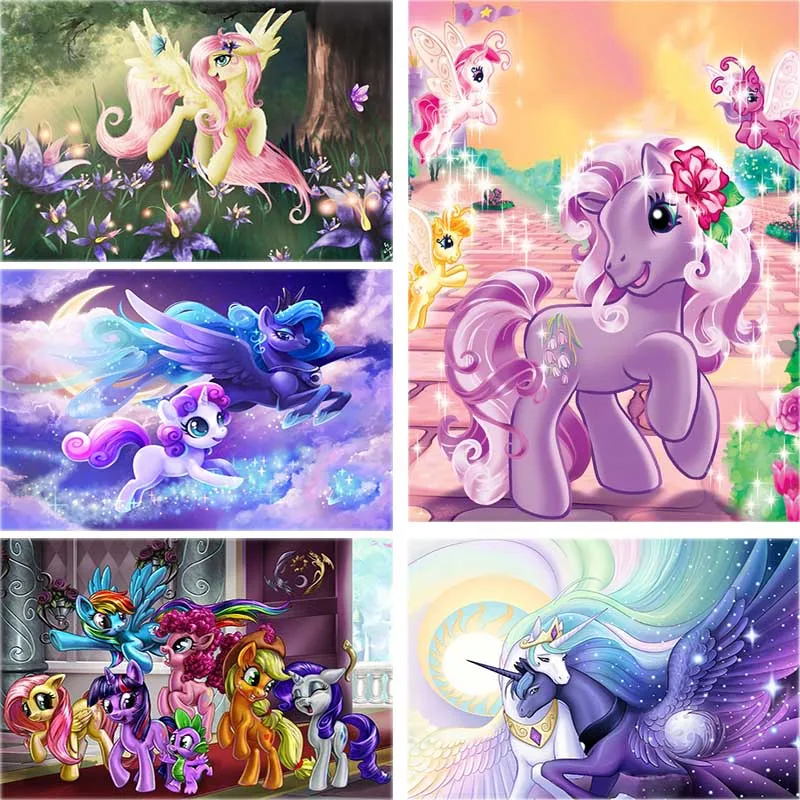 

Cartoon Daimond Painting Pony Princess Full Square 5d Diy Diamond Embroidery Unicorn Plant Crystal Rhinestone Home Decor Art A60