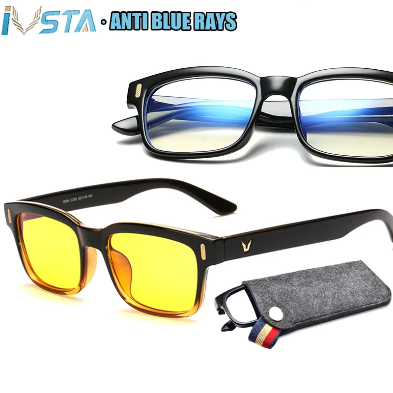 

IVSTA Computer Glasses Anti Blue Light Glasses Frame Men Geek Spectacle Frames Gaming Blocking Prescription Glasses with Bag