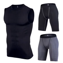 Спортивный комплект мужской Эластичный дышащий облегающий спортивный костюм для занятий йогой Короткие шорты для бега Быстросохнущий жилет