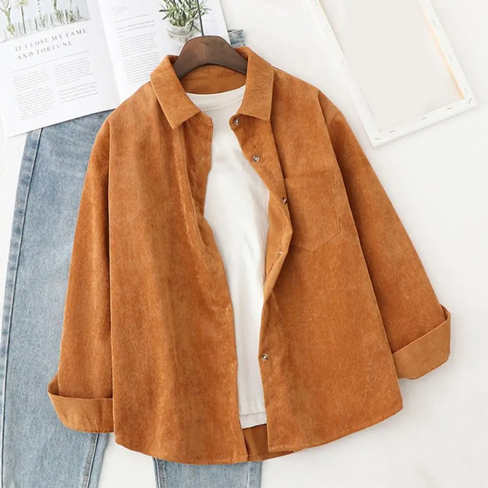 Women Shirt Turn-down Collar Long Sleeve Solid Color Autumn Winter Loose Blouse Coat for Daily Wear Women's Clothing 2021