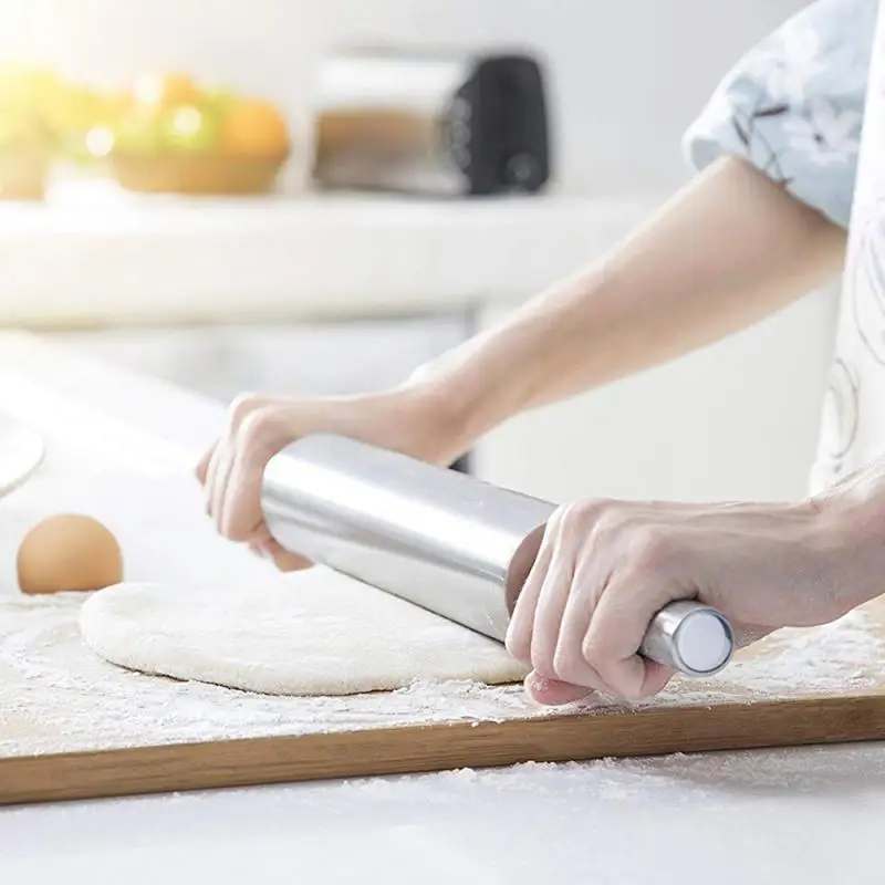 Kitchen Dough Rolling Pin Stainless Steel Non-stick Pastry Pizza Baking Kitchen Sup 
